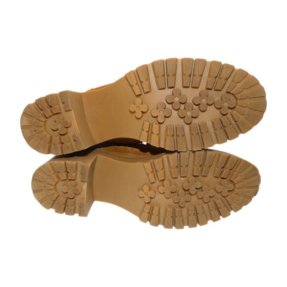 Steve Madden Jaydin Suede Lace-Up Booties Lug Sole Block Heel Tweed Collar Tan 9 - Picture 7 of 10